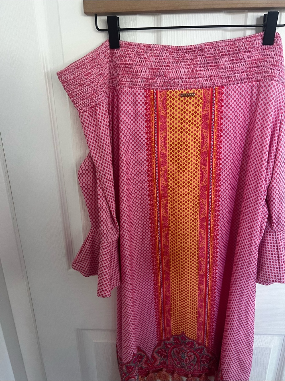 Cabana Life Pink and Orange Off-Shoulder Mini Dress - Picture 15 of 15
